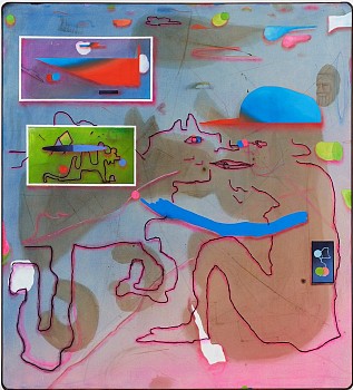 Contacts between the parties #04, 2020, watercolour, ink, coffee, acrylic, oil, canvas and wood, 210x180 cm Copy