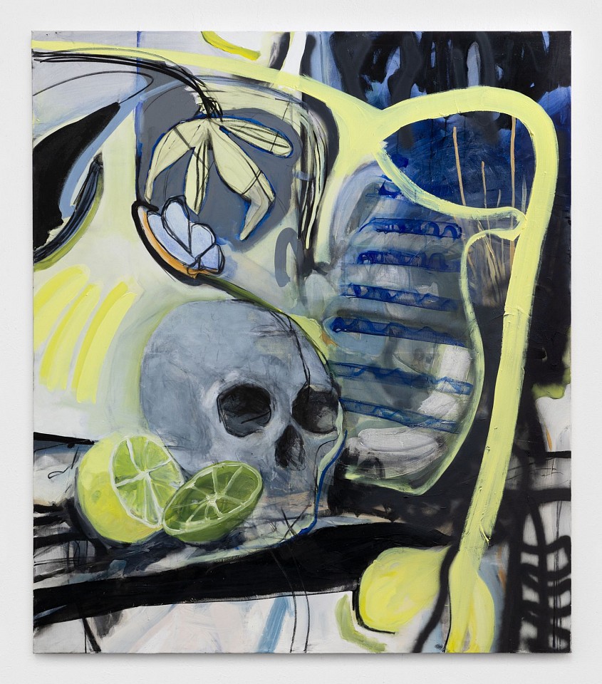 Adi T. Hoffman, Skull with a Pitcher of Lemonade
2024, Acrylic, charcoal, oil and spray on canvas