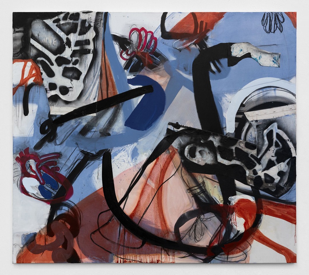 Adi T. Hoffman, Dismantling
2024, Acrylic, charcoal, oil and spray and collage on canvas