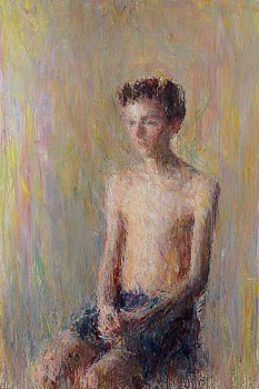 liel de profil assis torse nu 2022. in progress 195 x 130cm