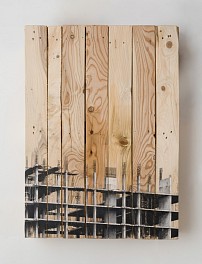 Amir Tomashov, Scaffoldings no. 37, Graphite on wooden raft, 90 x 60, CAMTO175
