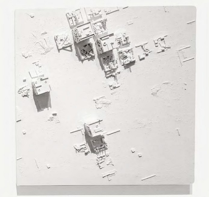 Amir Tomashov, Post Traumatic model no.17b
2018, Wood, plaster, cardboard, linen and synthetic paint on MDF board
